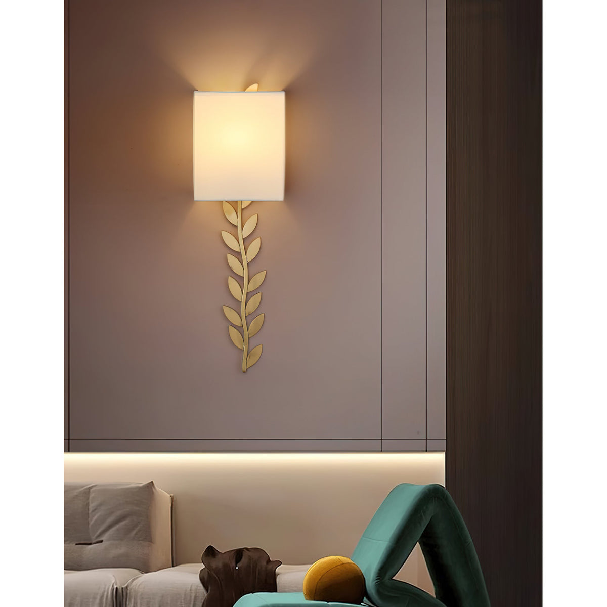 Plotuvyo Moderne minimalistische wandlamp met messing afwerking en stoffen kap