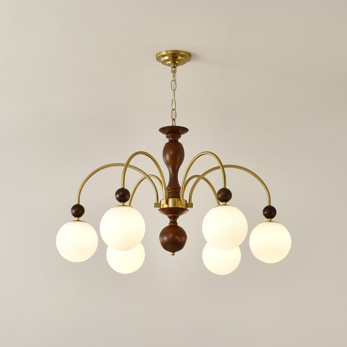 Sylenise hanglamp walnoot messing bollen vintage