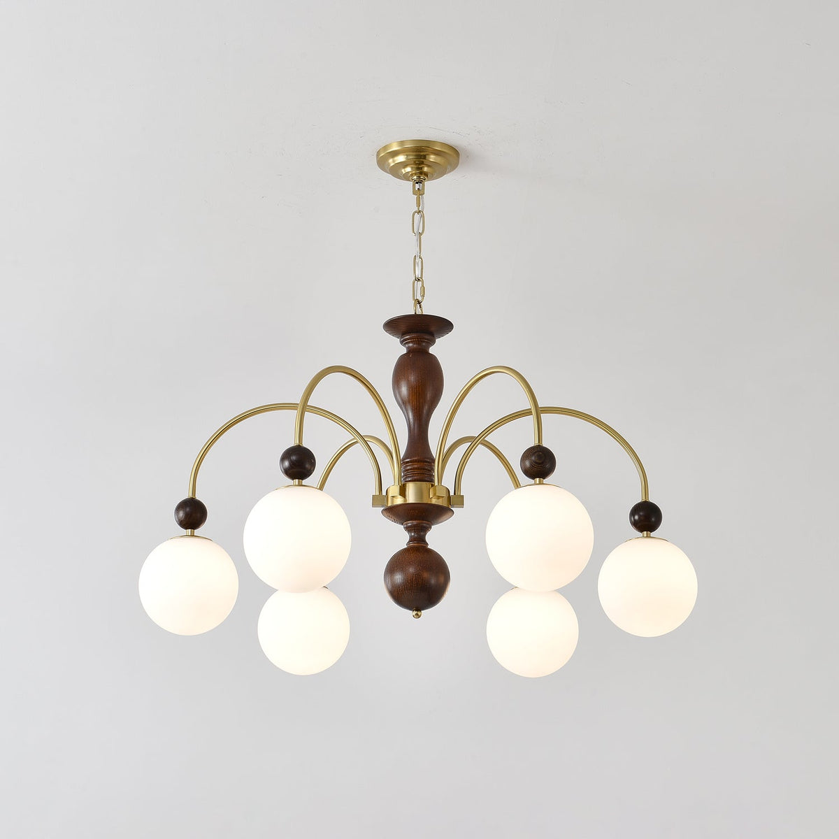 Sylenise hanglamp walnoot messing bollen vintage