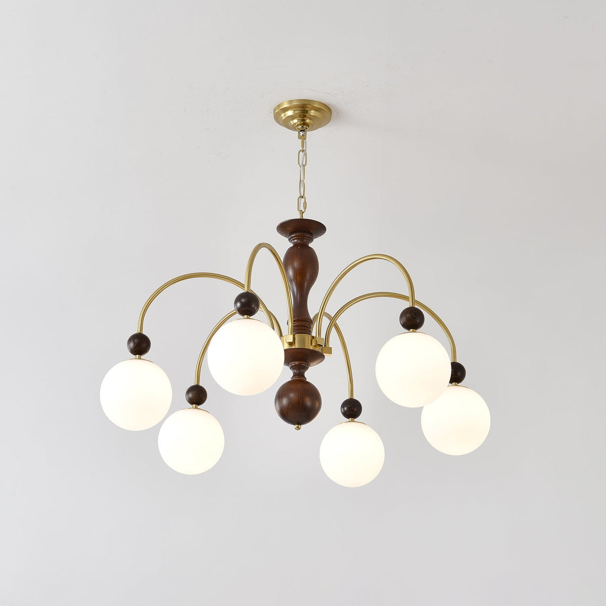 Sylenise hanglamp walnoot messing bollen vintage