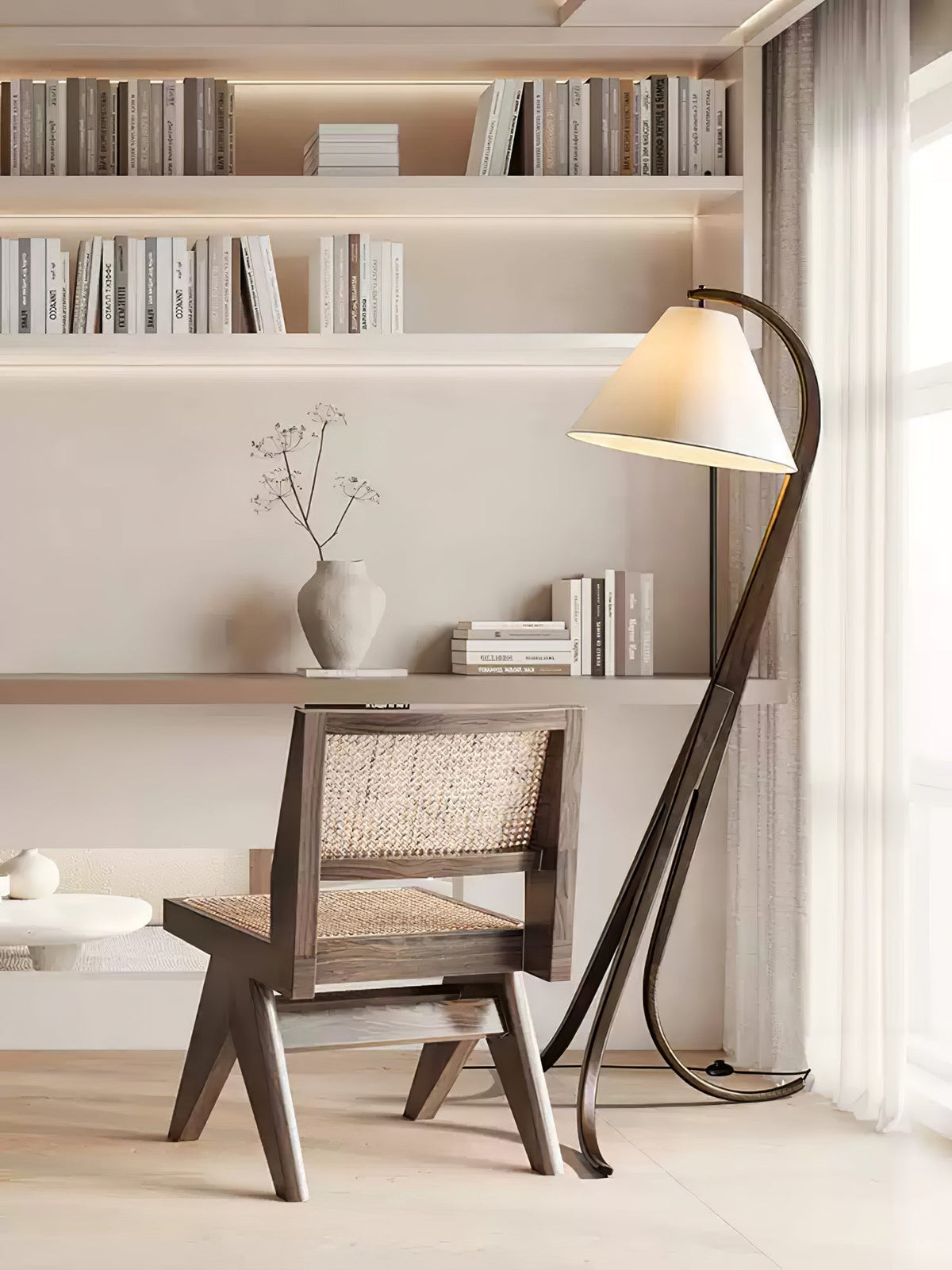 Udorila gebogen houten vloerlamp