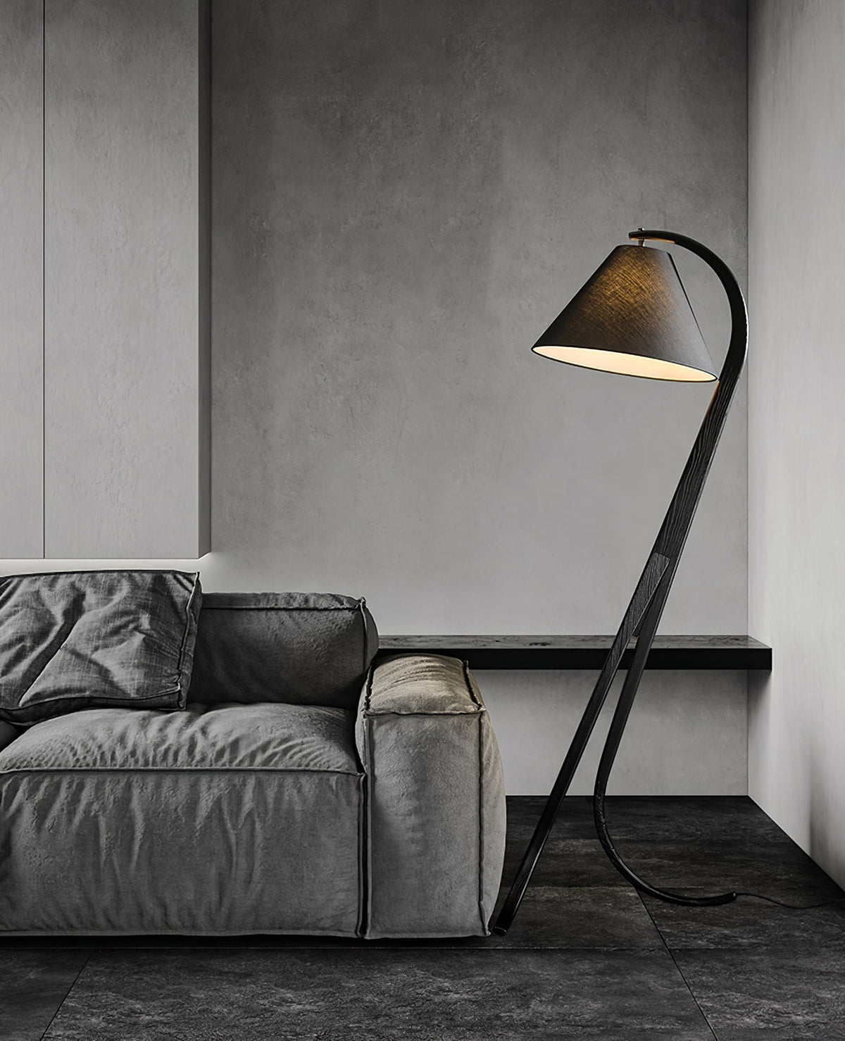 Udorila gebogen houten vloerlamp