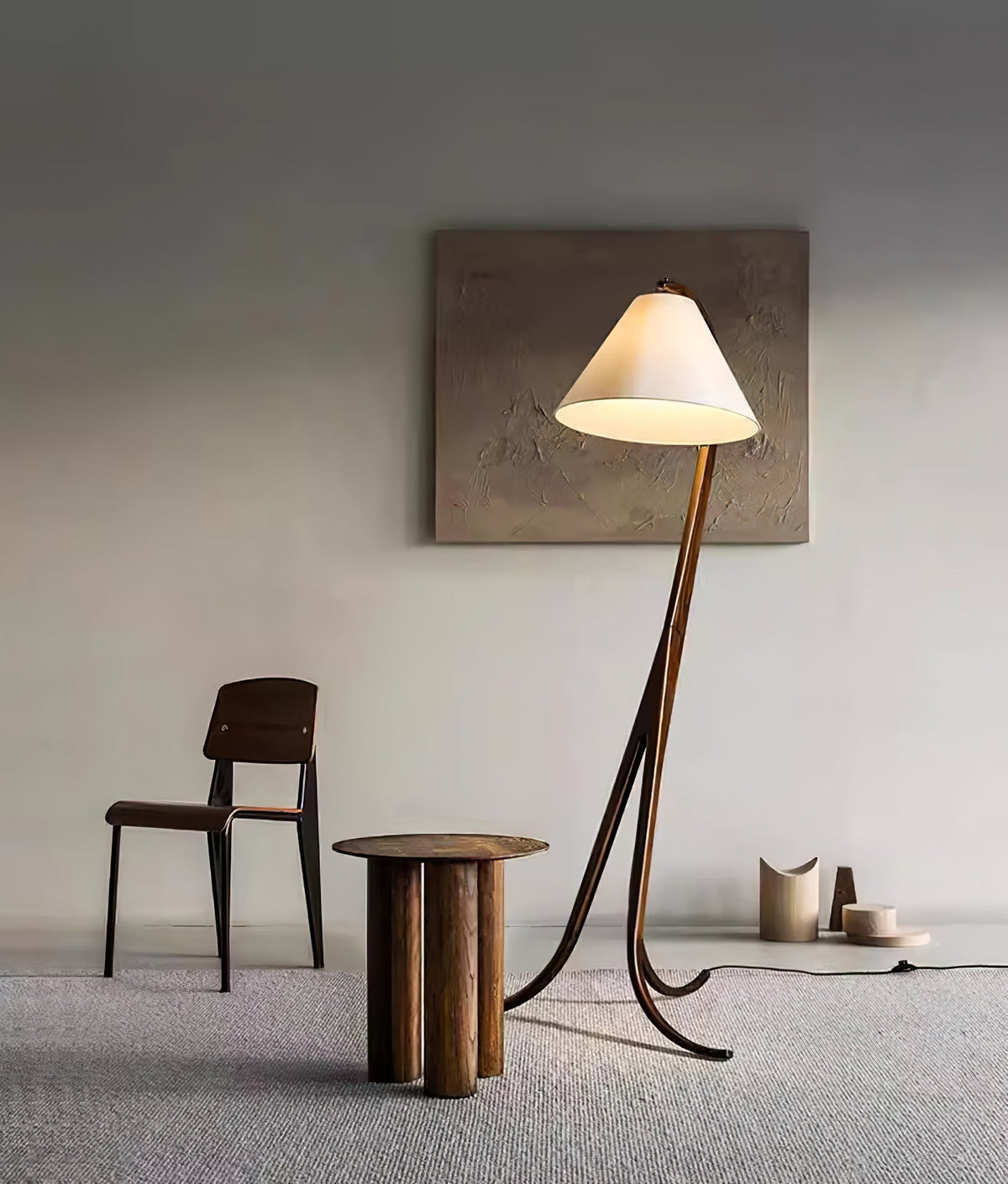 Udorila gebogen houten vloerlamp