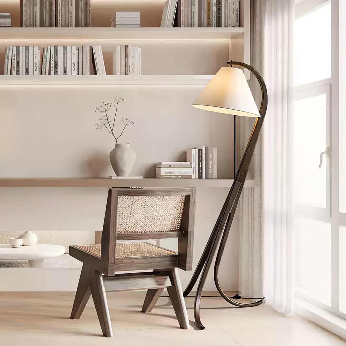 Udorila gebogen houten vloerlamp