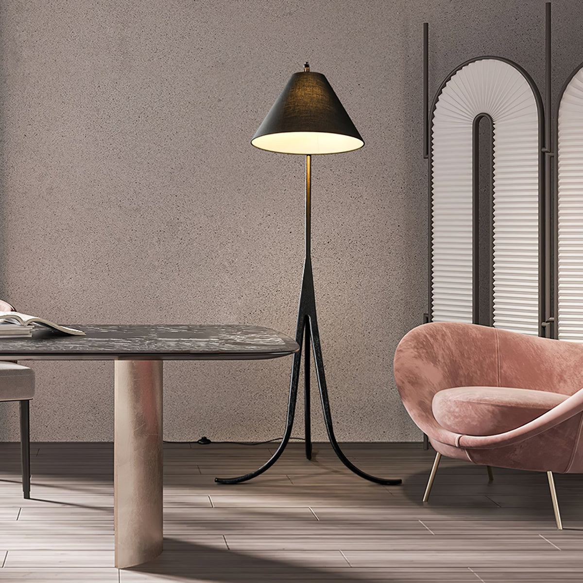 Udorila gebogen houten vloerlamp