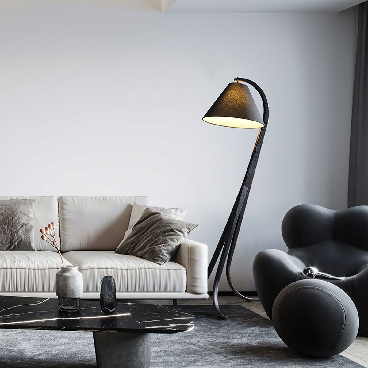 Udorila gebogen houten vloerlamp