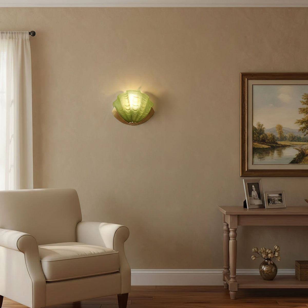 Nico Art Deco wandlamp met scallop-ontwerp in matglas