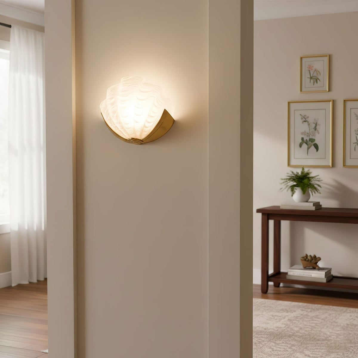 Nico Art Deco wandlamp met scallop-ontwerp in matglas