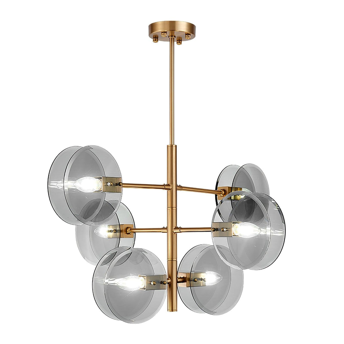 Celanine kroonluchter met rookglas en ronde lagen