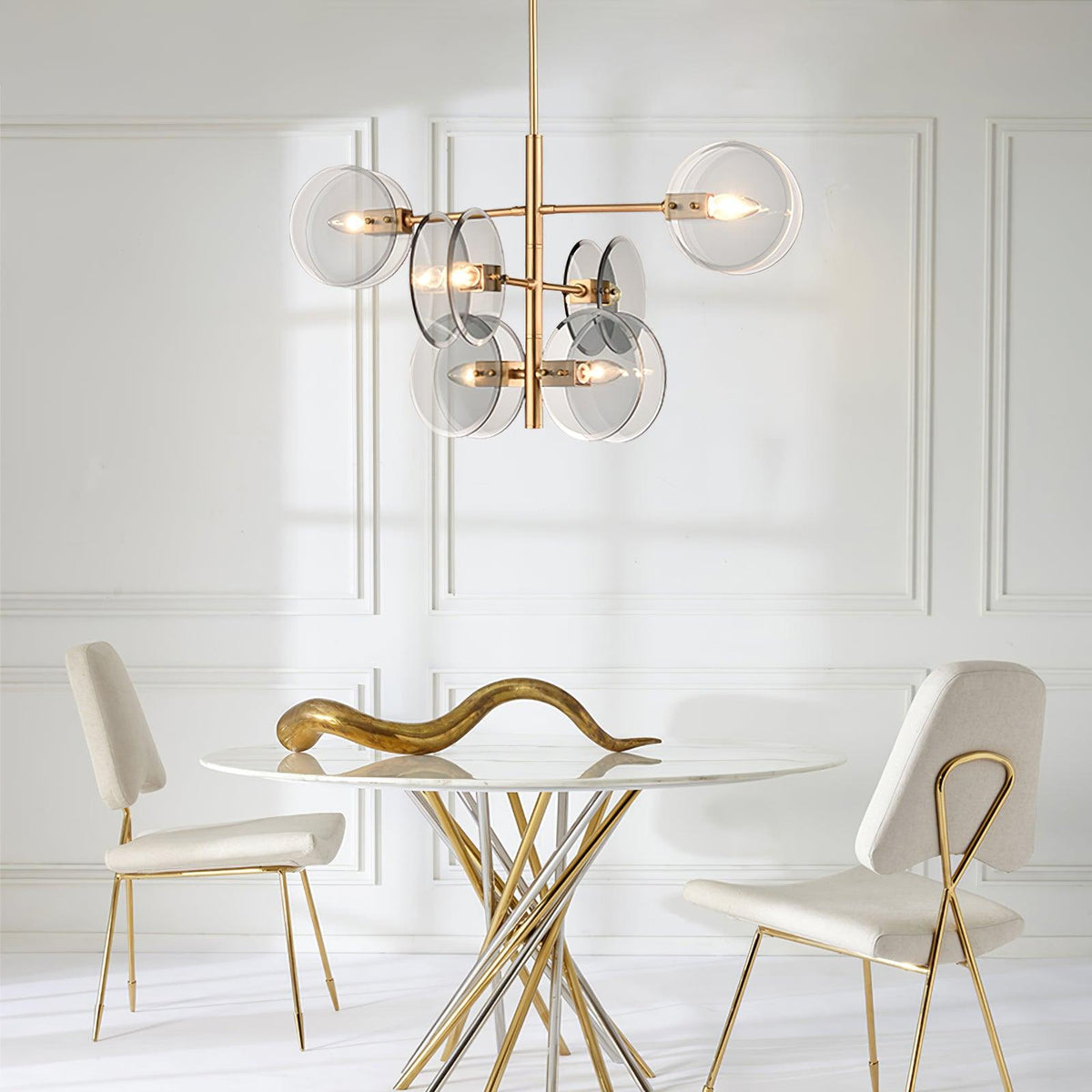 Celanine kroonluchter met rookglas en ronde lagen