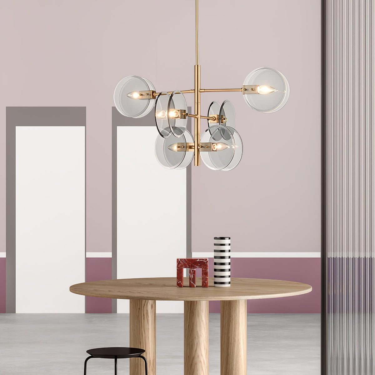 Celanine kroonluchter met rookglas en ronde lagen