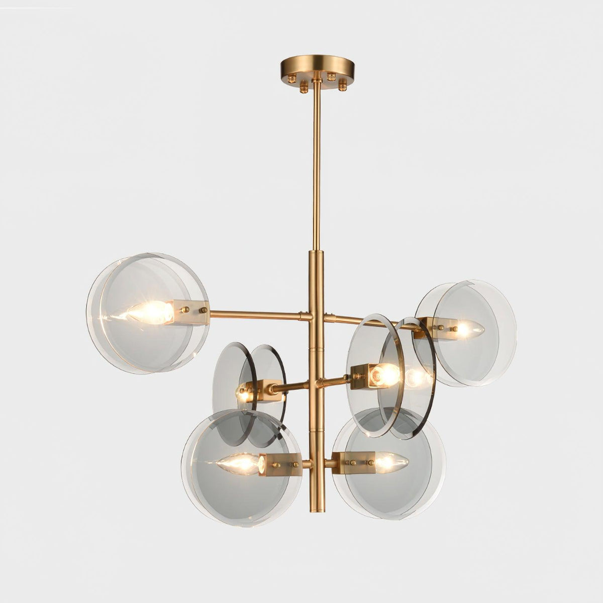 Celanine kroonluchter met rookglas en ronde lagen