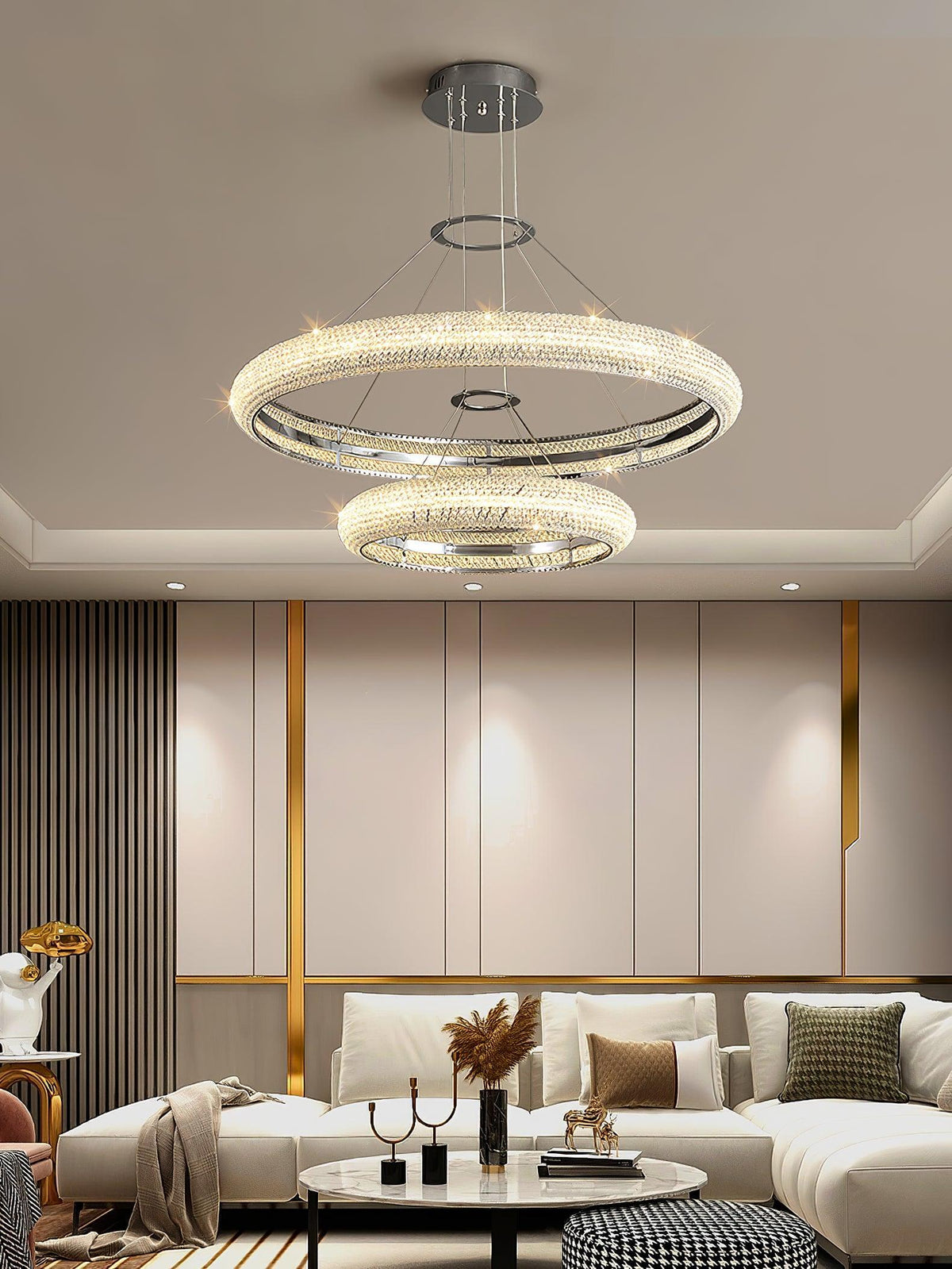 Vazorora Moderne Kroonluchter met Kristalring in Minimalistisch Design