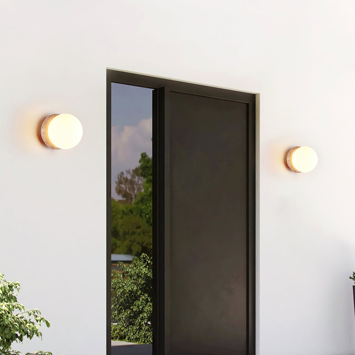 Taverelia ronde plaat wandlamp in geel travertin