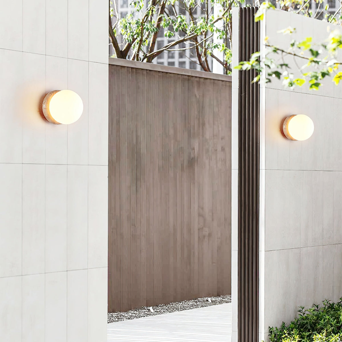 Taverelia ronde plaat wandlamp in geel travertin