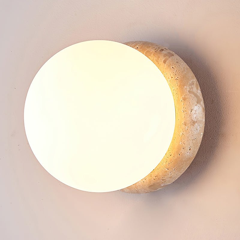 Taverelia ronde plaat wandlamp in geel travertin