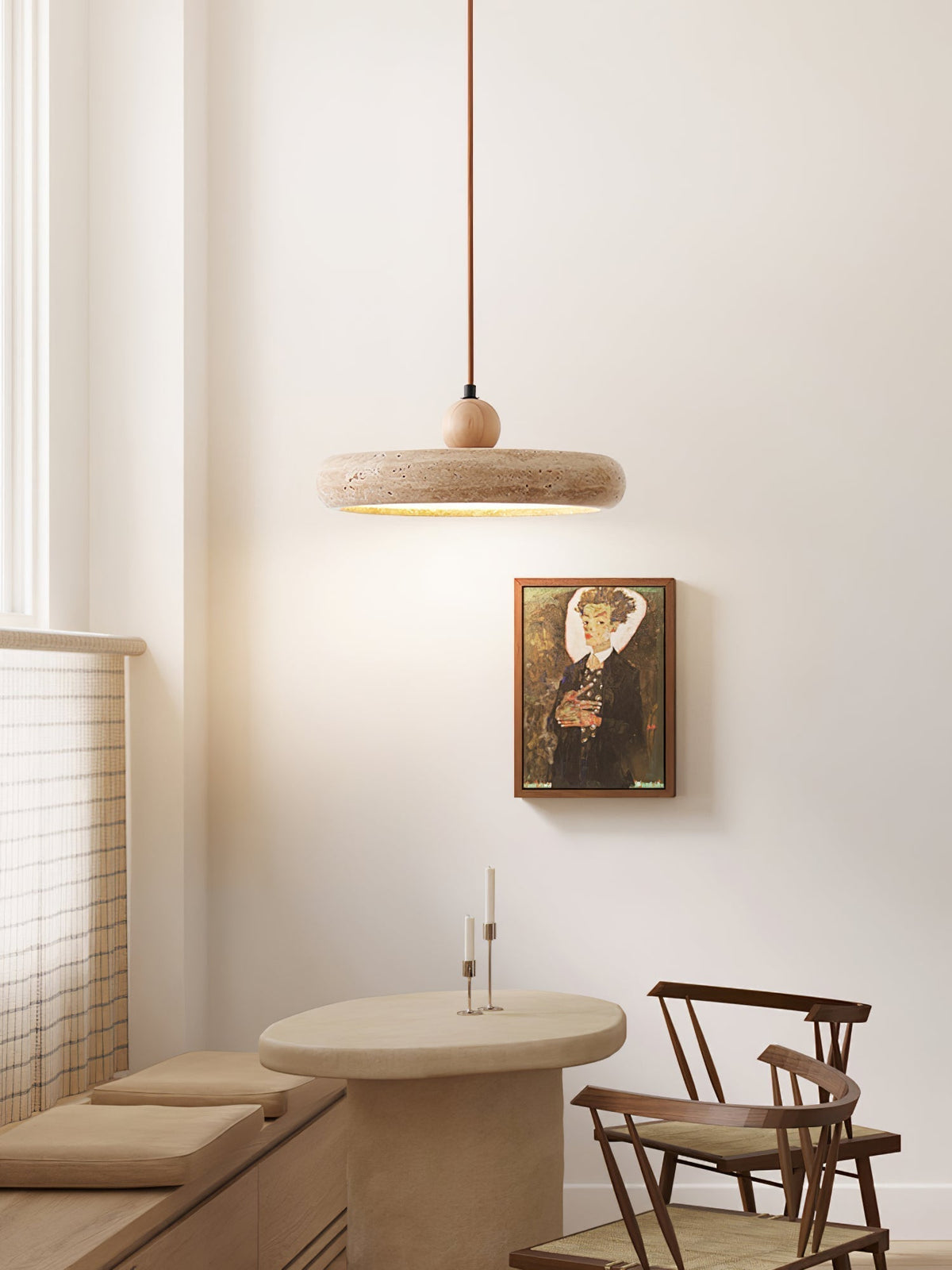 Noraraine Minimalistische hanglamp van geel travertin