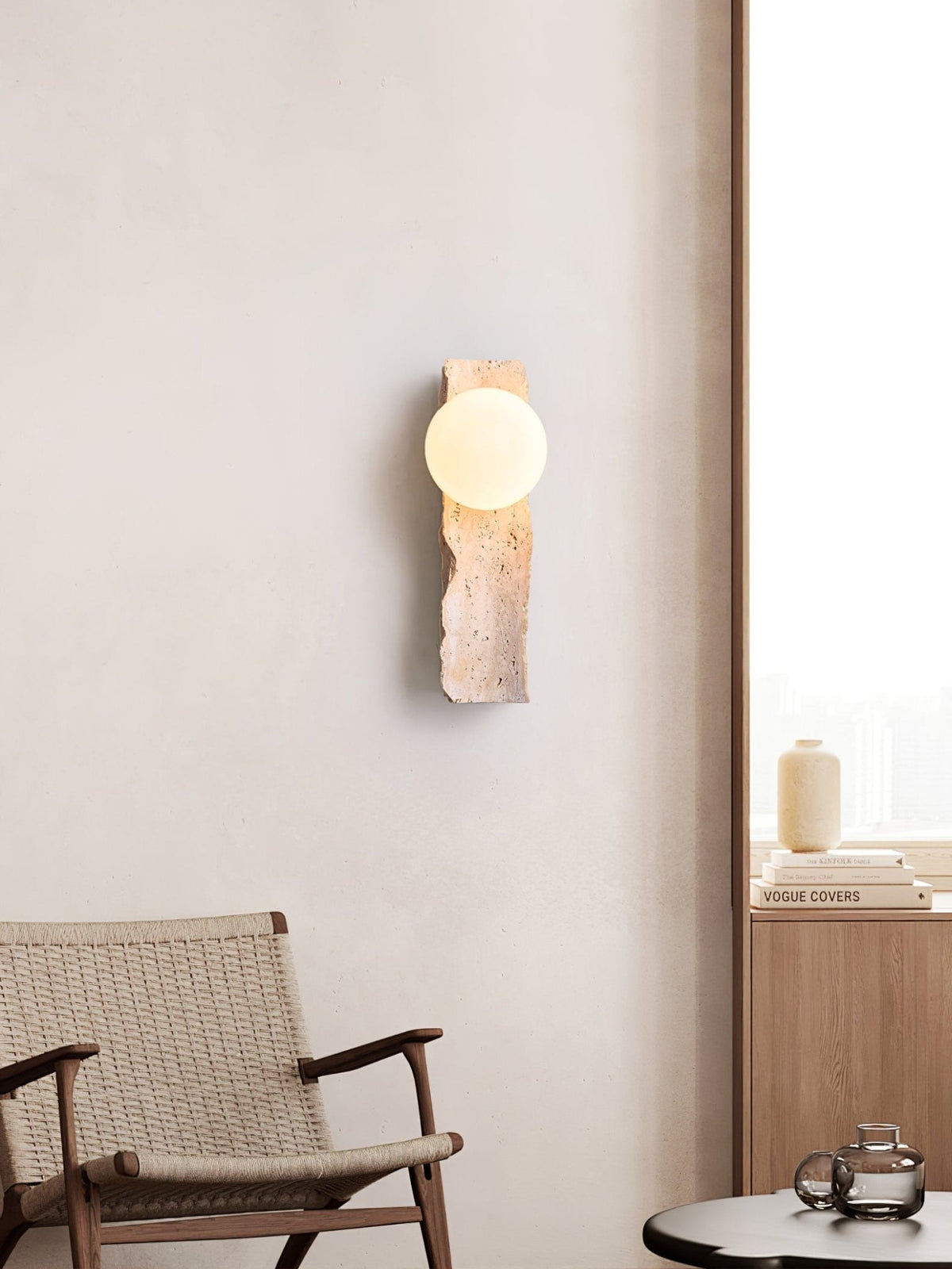 Elnoren wandlamp van geel travertin