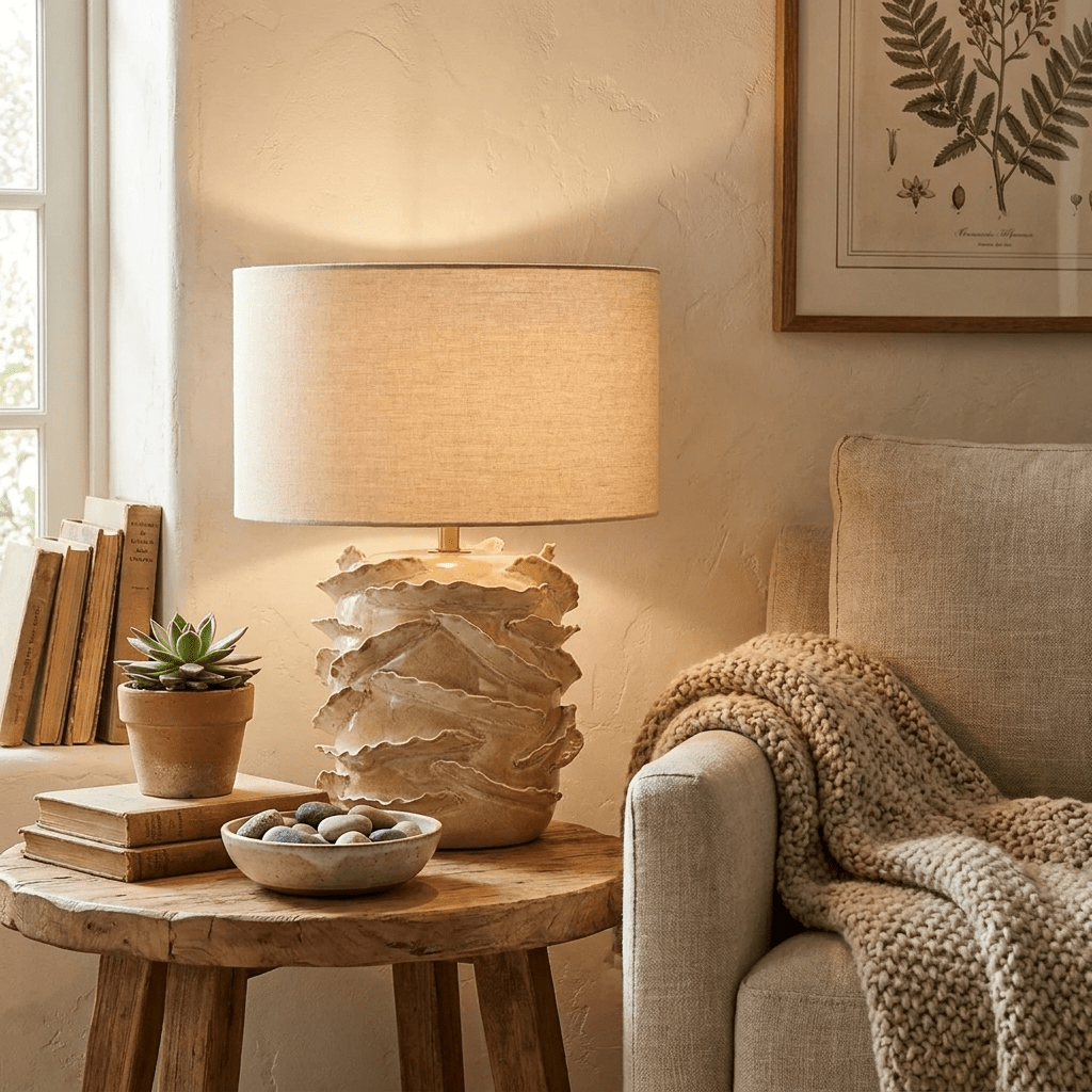 Rosalinde keramische tafellamp in beige