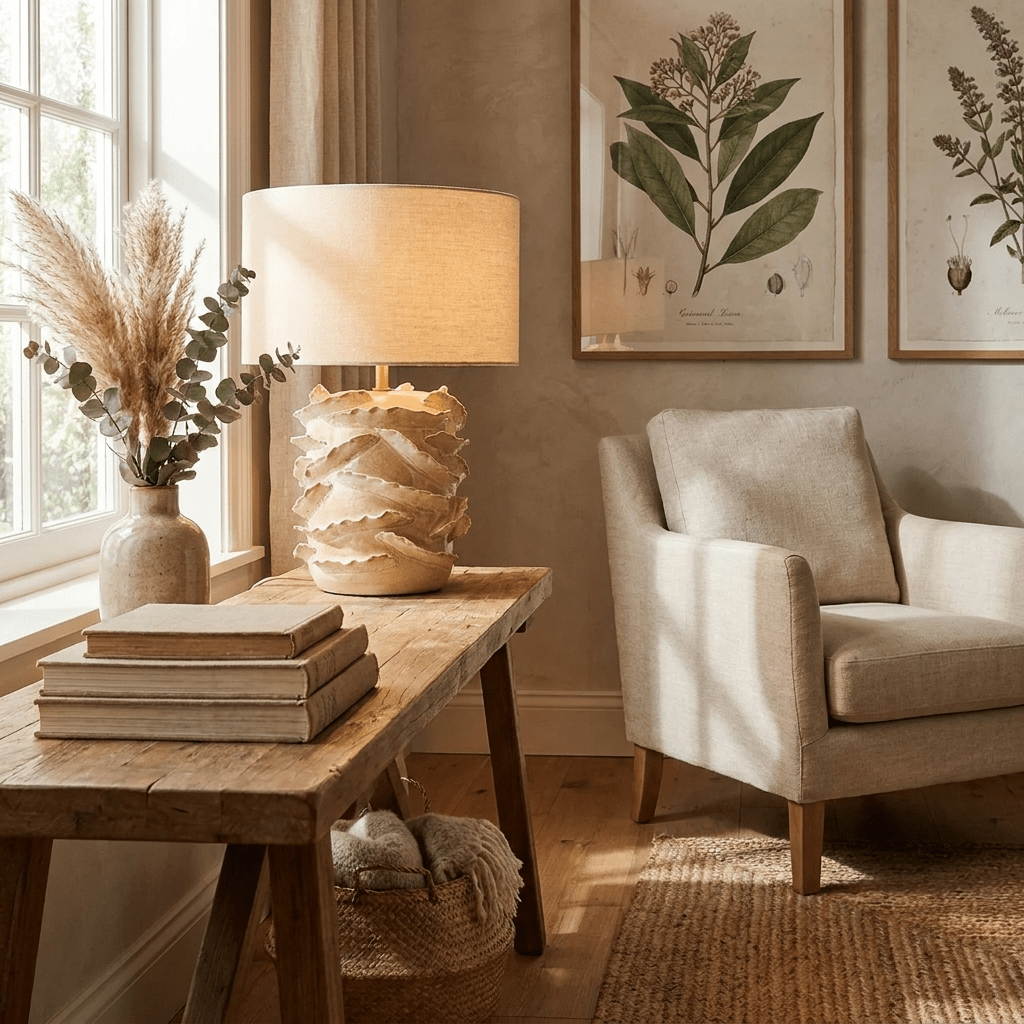Rosalinde keramische tafellamp in beige