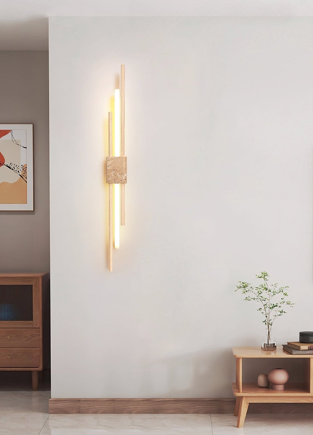Eden Terra wandlamp in walnootkleur & geel travertin