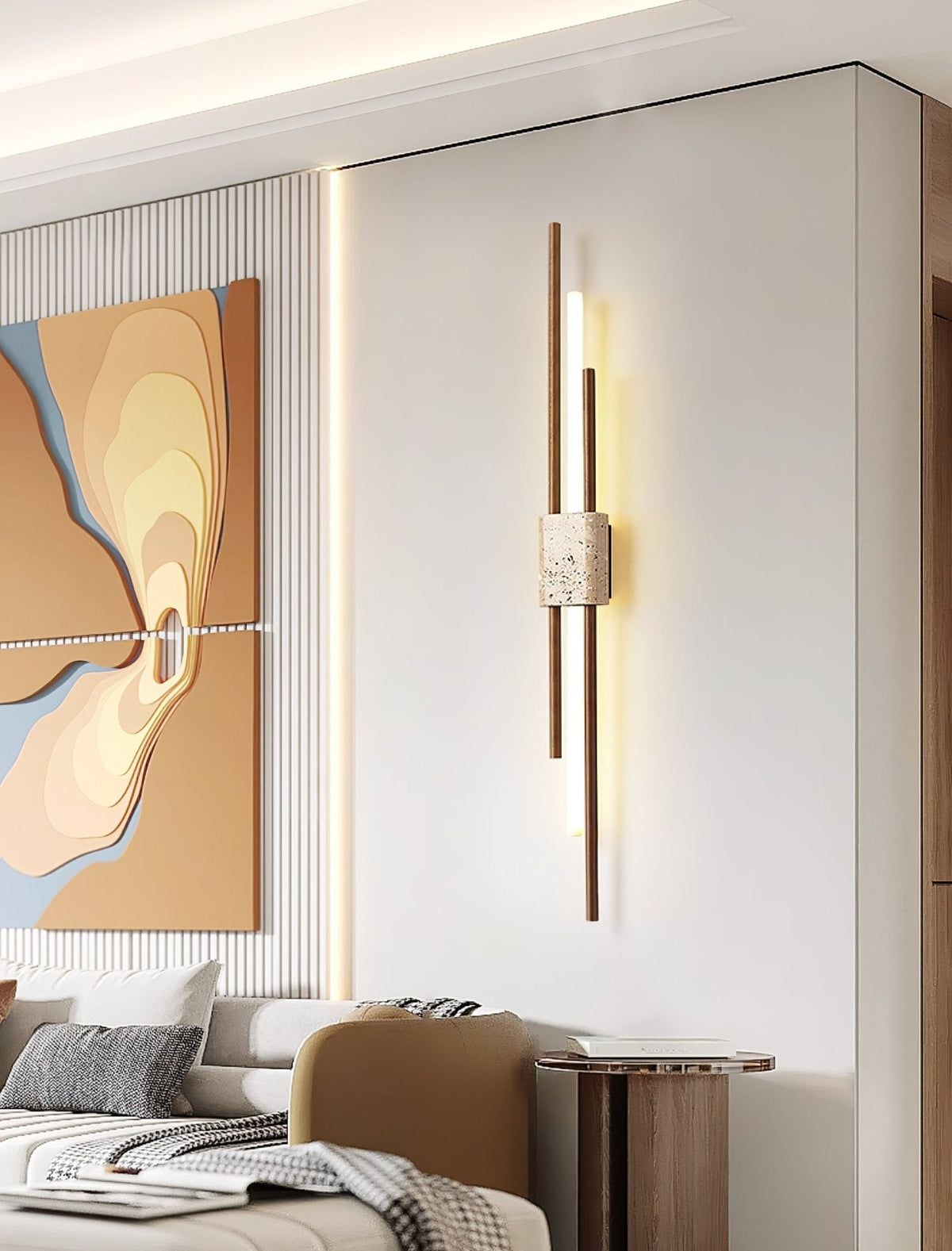 Eden Terra wandlamp in walnootkleur & geel travertin