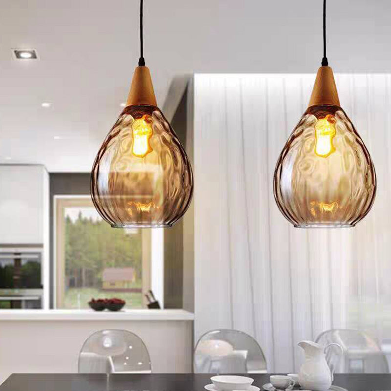 Avi Vintage Teardrop Hanglamp, Bar/Kitcheneiland, Glas/Hout