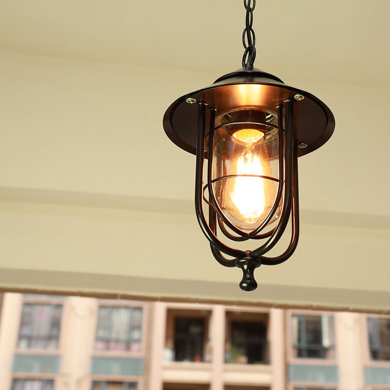 Alessio Retro Lantern Metal Pendant Light, Black/Bronze