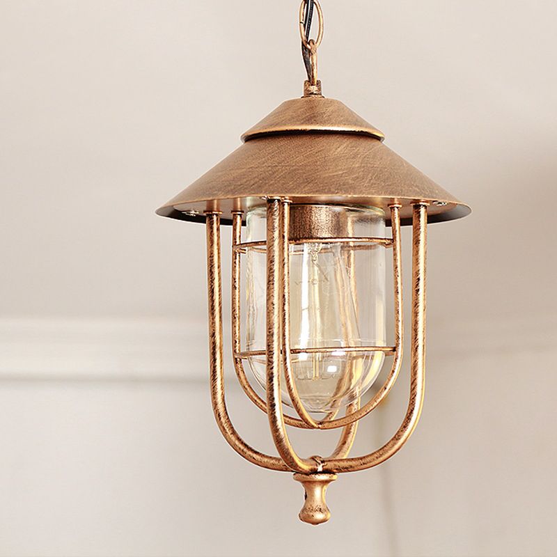 Alessio Retro Lantern Metal Pendant Light, Black/Bronze