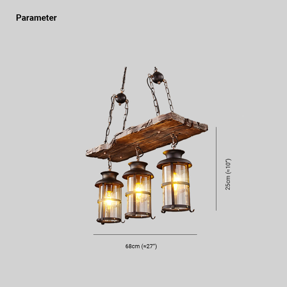 Austin Retro Design Hanglamp 3 Lantaarns Lineair  Hout/Metaal, Kroonluchter, Woonk/Slaapkamer