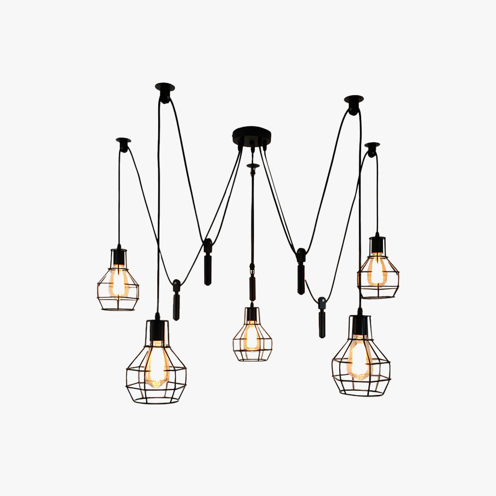 Alessio Industriële Hanglamp Met Metalen Kooi Led, Zwart Woonkamer Metaal