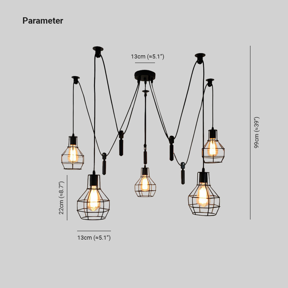 Alessio Industriële Hanglamp Met Metalen Kooi Led, Zwart Woonkamer Metaal