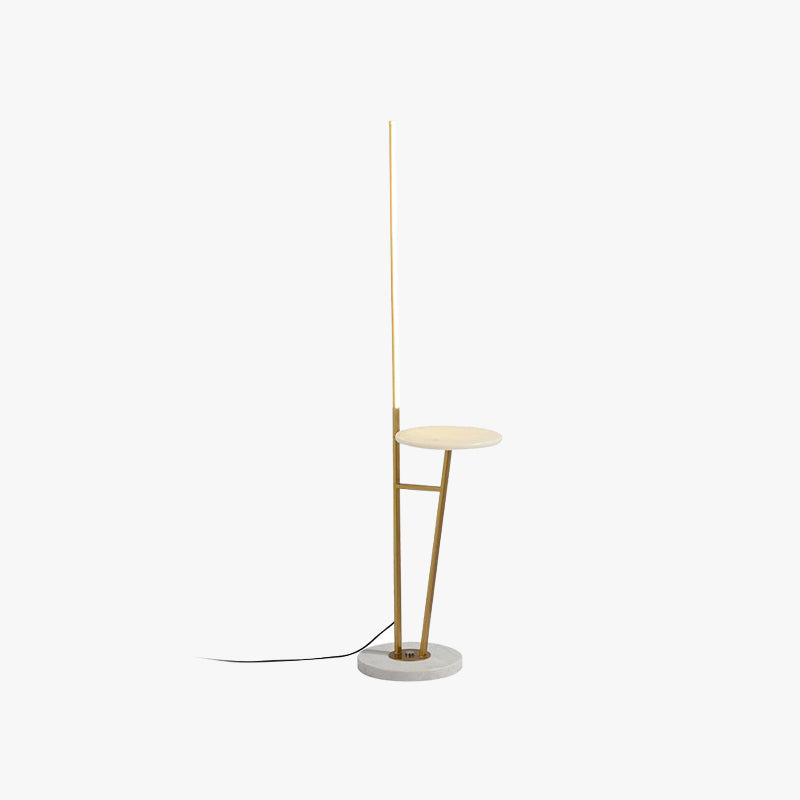 Edge Moderne Lineaire Metalen Vloerlamp met Tafel, Zwart/Wit/Goud
