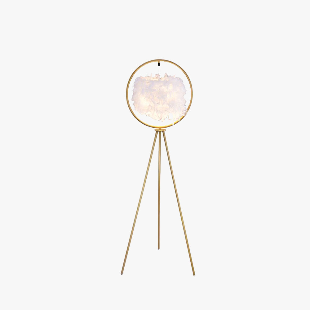 O'Moore Moderne Design Elegante Veren Ring Driepoot Vloerlamp Zwart/Goud Metaal/Stof Slaapkamer/Woonkamer