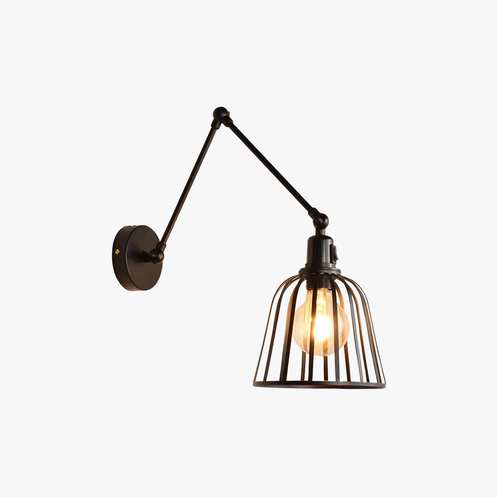 Alessio Vintage Verstelbare Wandlamp Met Kooi Metaal Zwart Slaapkamer