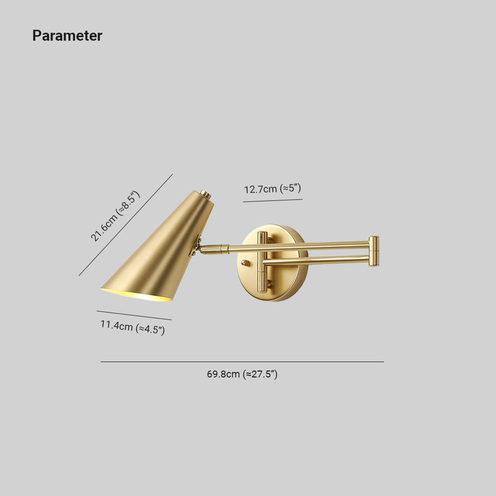 Freja Moderne Wandlamp Kegel Metaal Verstelbaar Zwart/Goud  Slaapkamer/Woonkamer