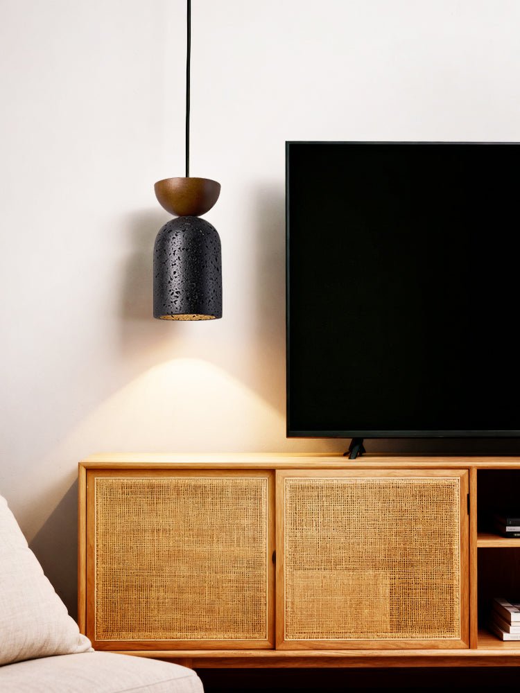 Iris hanglamp met zwarte travertin en donker walnoot