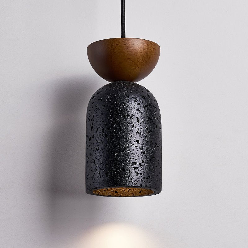 Iris hanglamp met zwarte travertin en donker walnoot