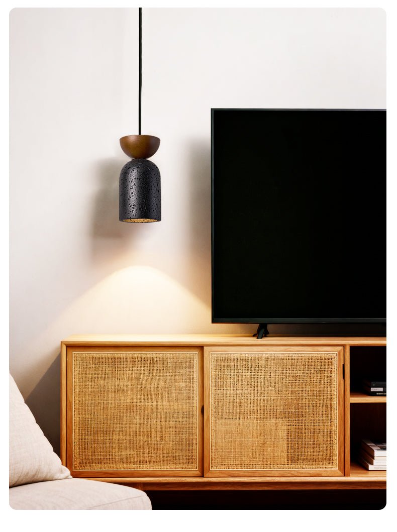 Iris hanglamp met zwarte travertin en donker walnoot