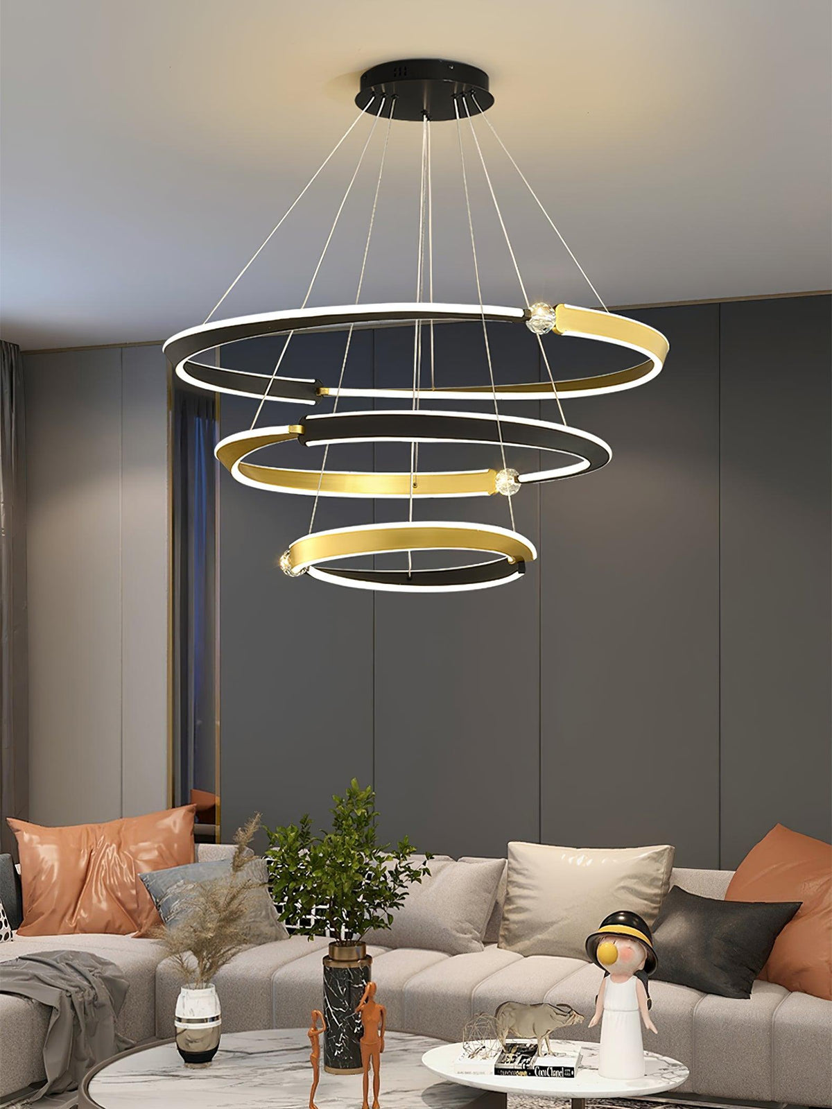 Elyerora kroonluchter kristal zwart goud LED ring modern voor eetkamer