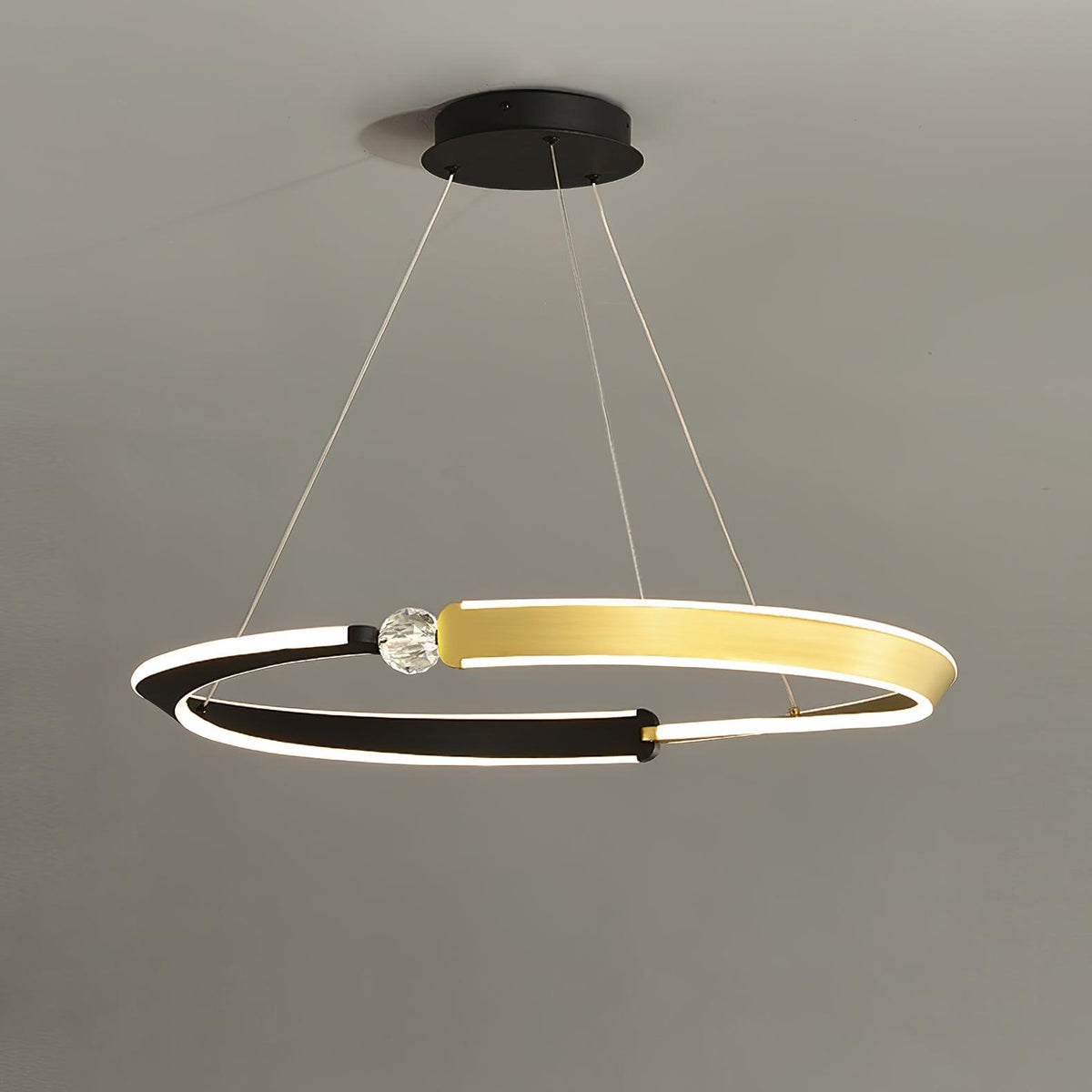 Elyerora kroonluchter kristal zwart goud LED ring modern voor eetkamer
