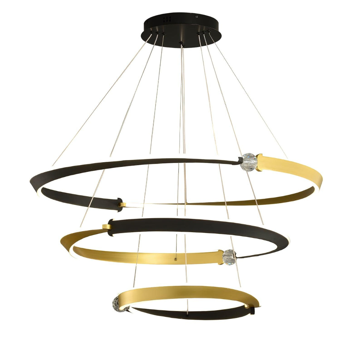 Elyerora kroonluchter kristal zwart goud LED ring modern voor eetkamer