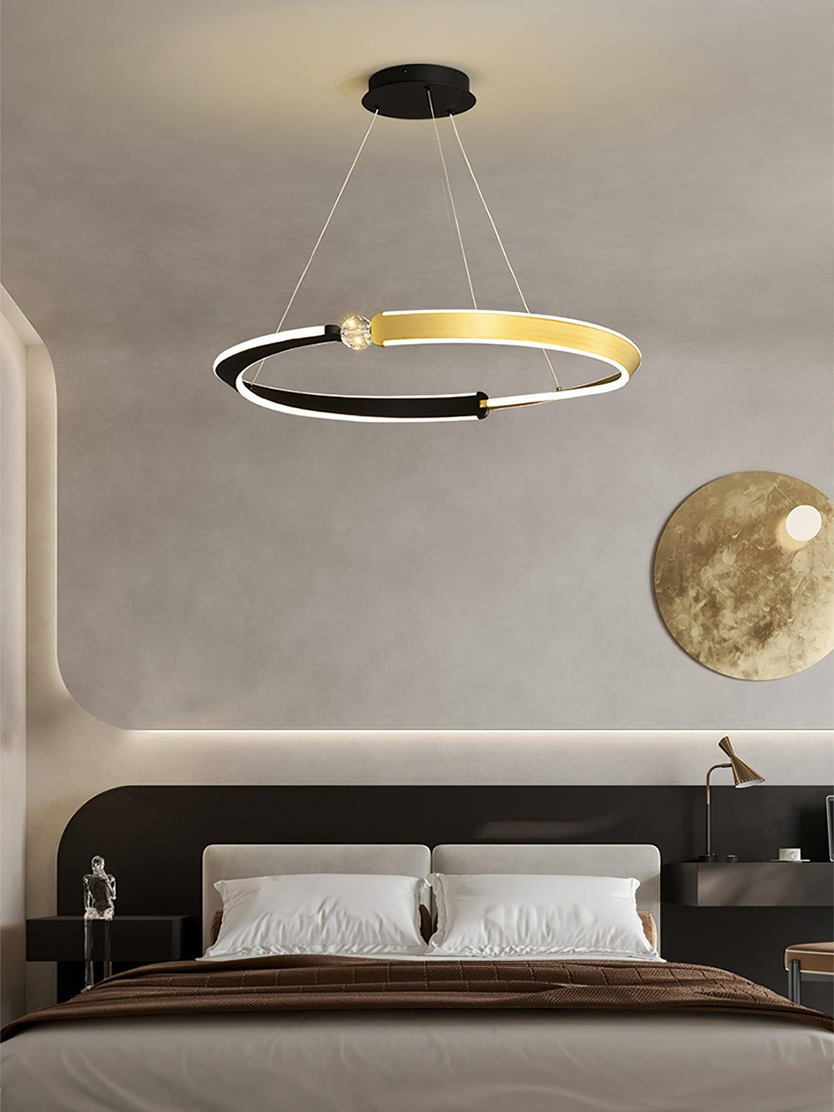 Elyerora kroonluchter kristal zwart goud LED ring modern voor eetkamer