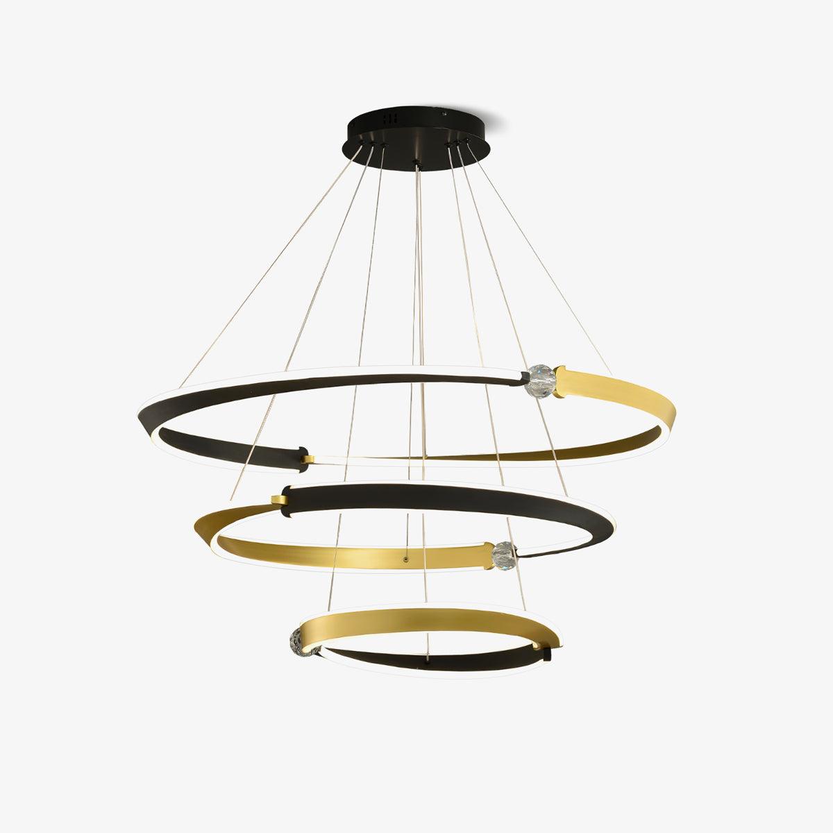 Elyerora kroonluchter kristal zwart goud LED ring modern voor eetkamer