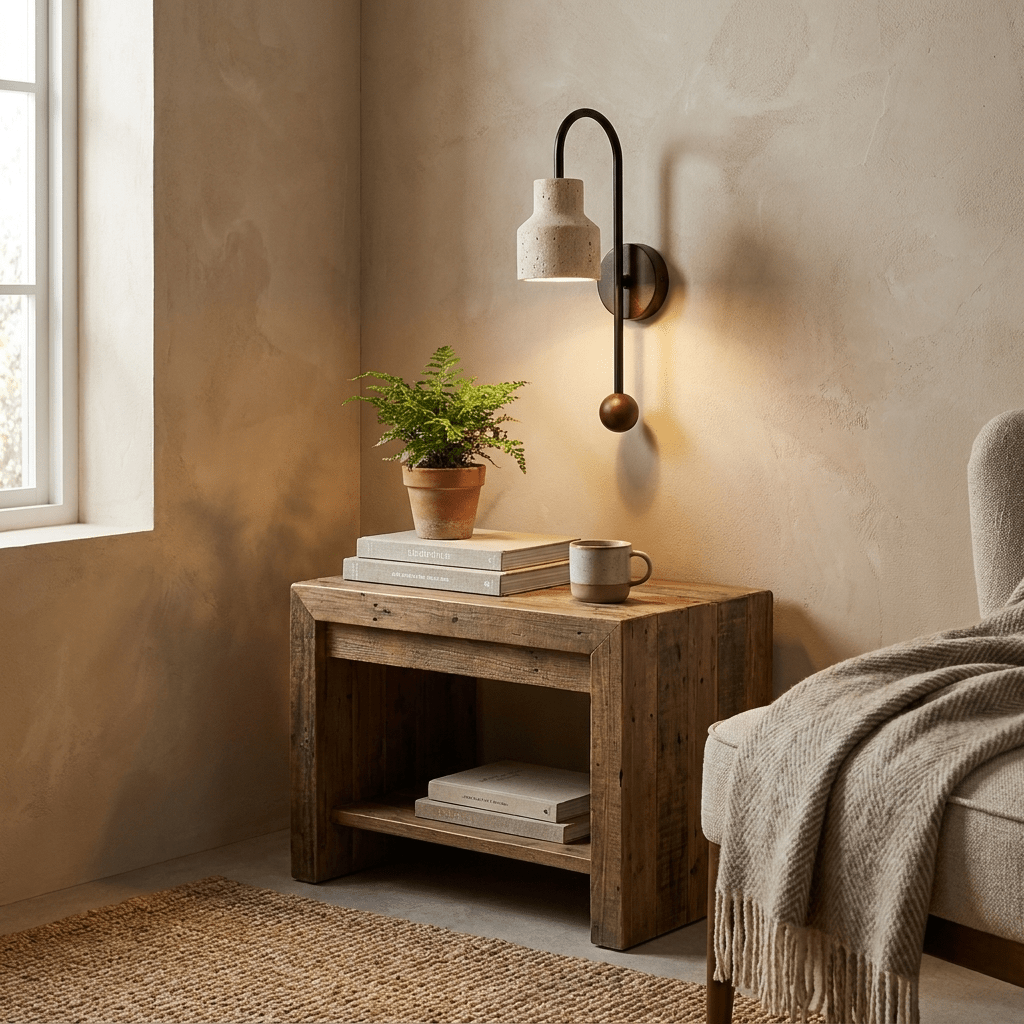 Bell wandlamp travertin Arc Walnoot Hout