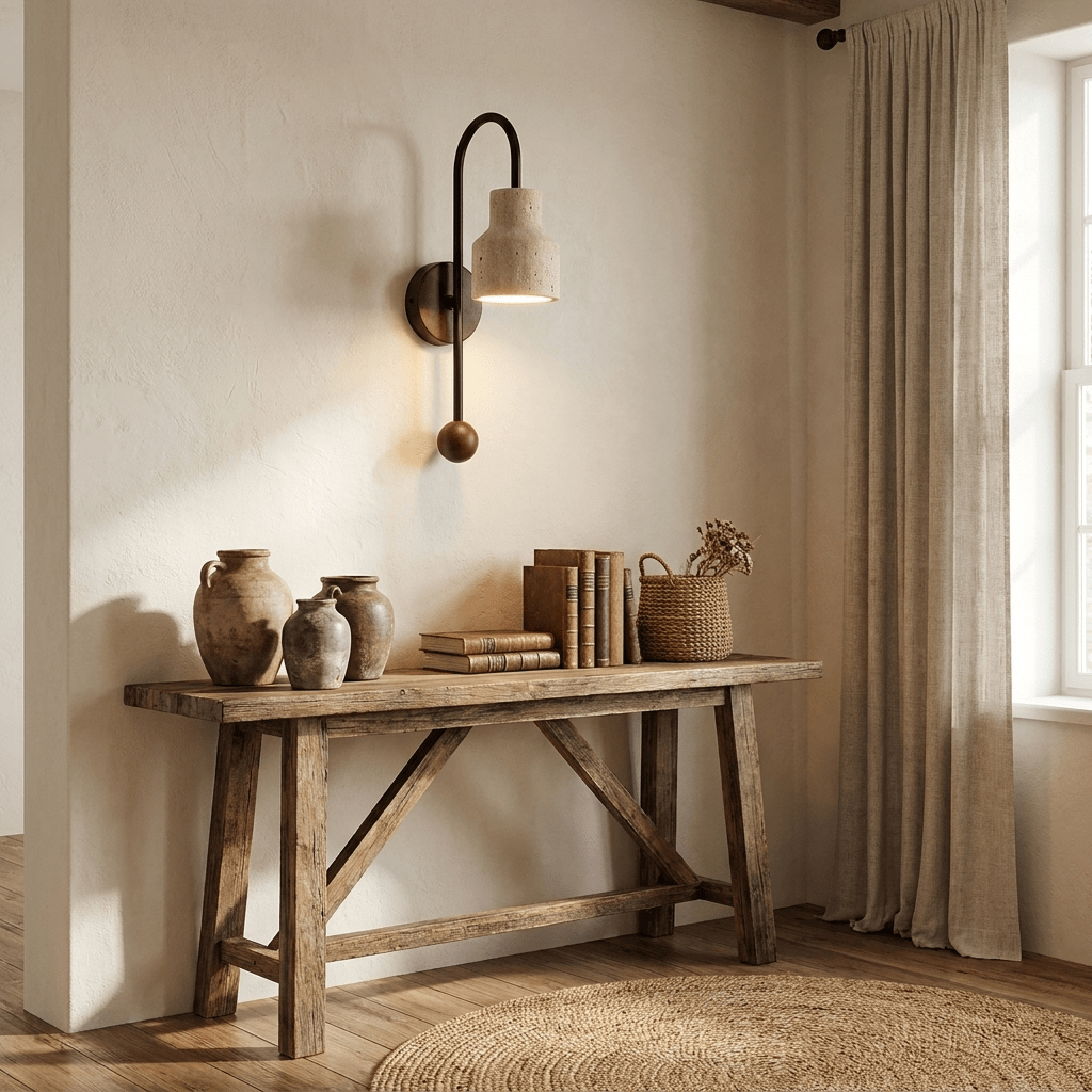 Bell wandlamp travertin Arc Walnoot Hout