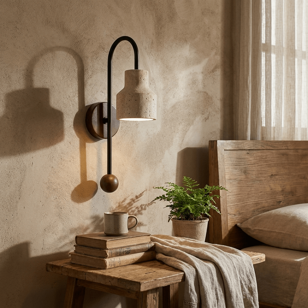 Bell wandlamp travertin Arc Walnoot Hout