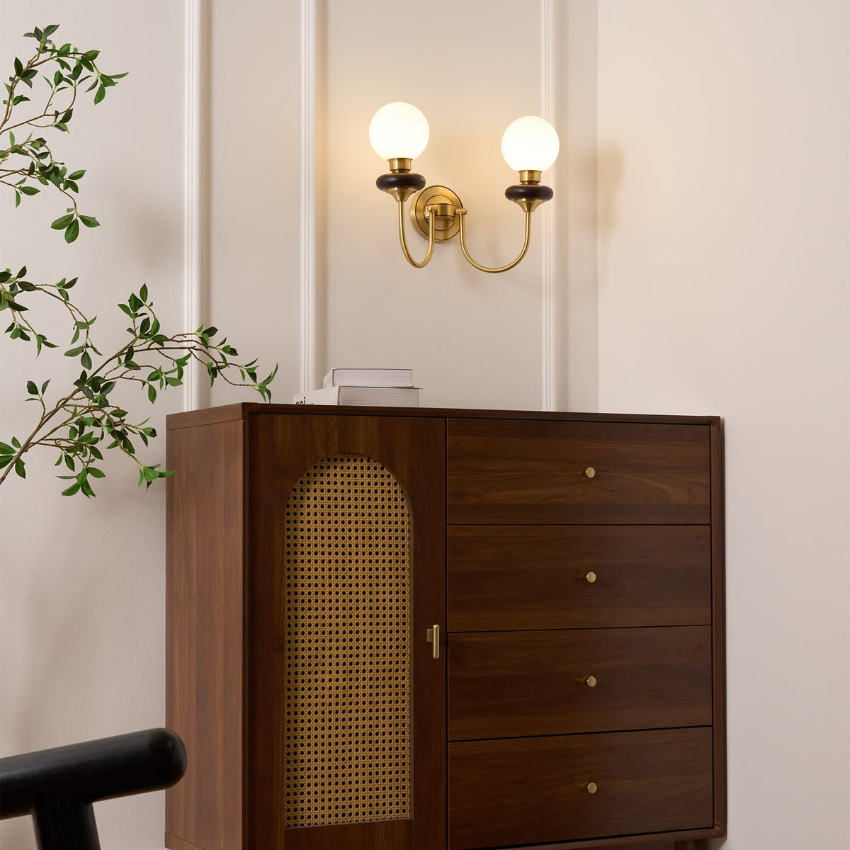 Elvalora wandlamp Premium Noordse Kunst Walnoot glas