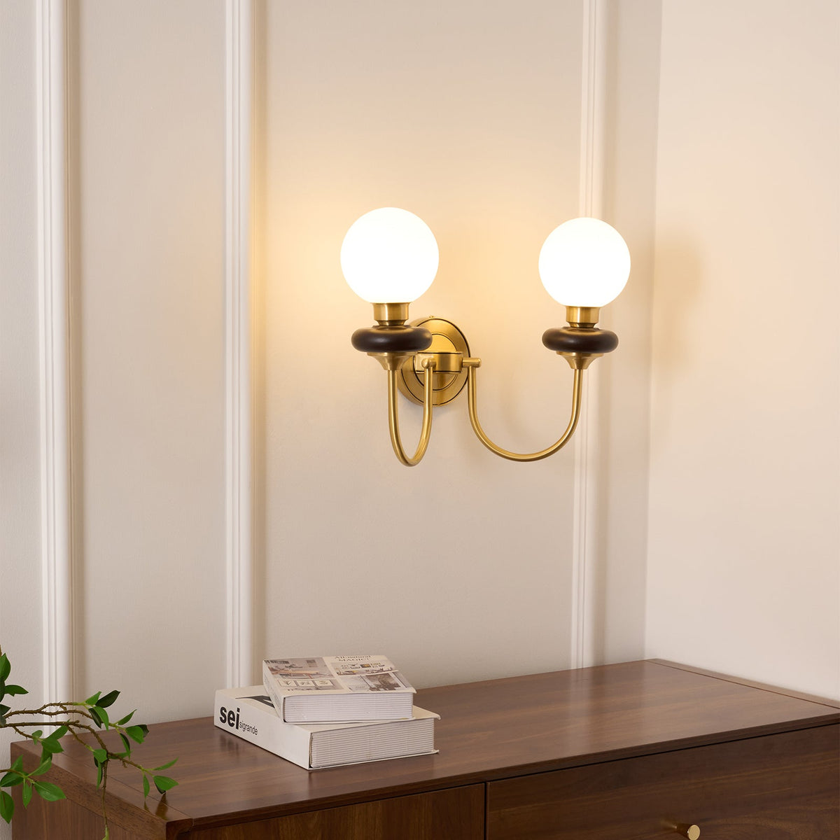 Elvalora wandlamp Premium Noordse Kunst Walnoot glas