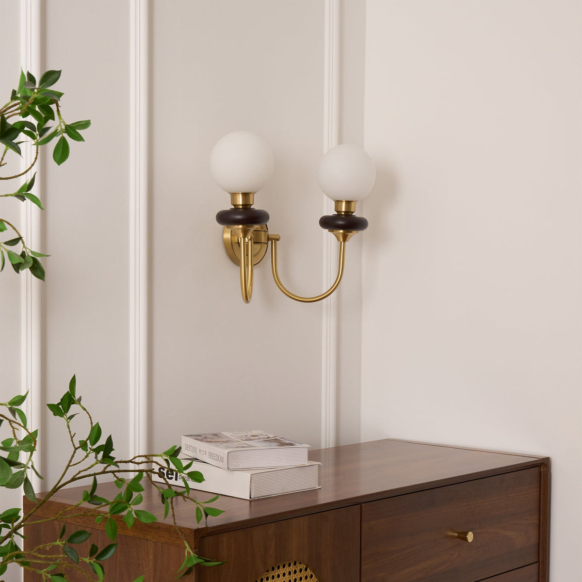 Elvalora wandlamp Premium Noordse Kunst Walnoot glas